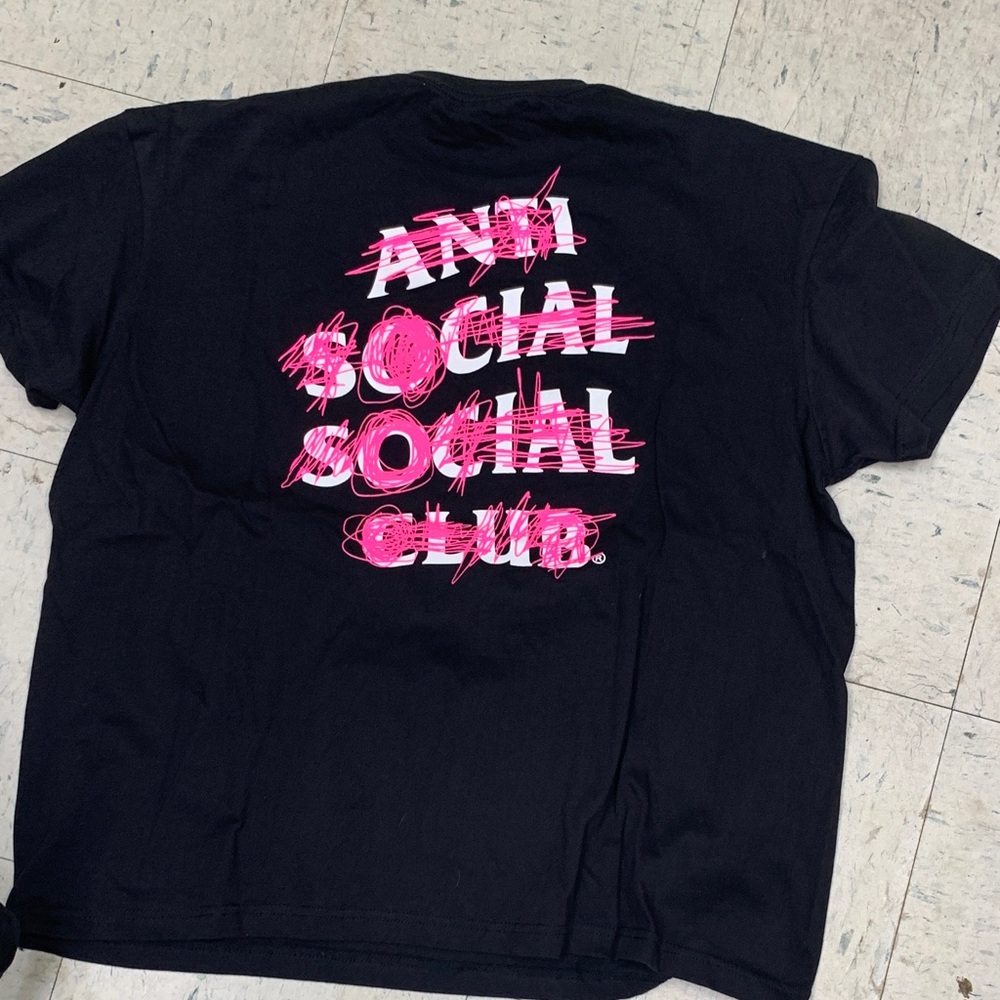 Anti Social Social Club Black T-Shirt with Pink Chest Logo